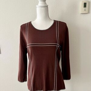 Finity Brown Long-Sleeve Top with White Contrast Stitching